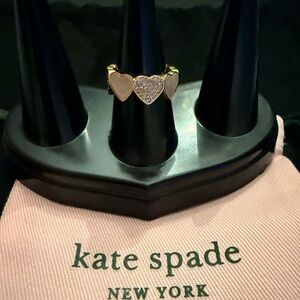 kate spade Gold Ring with mother of pearl and Pave Heart Accents size 6
